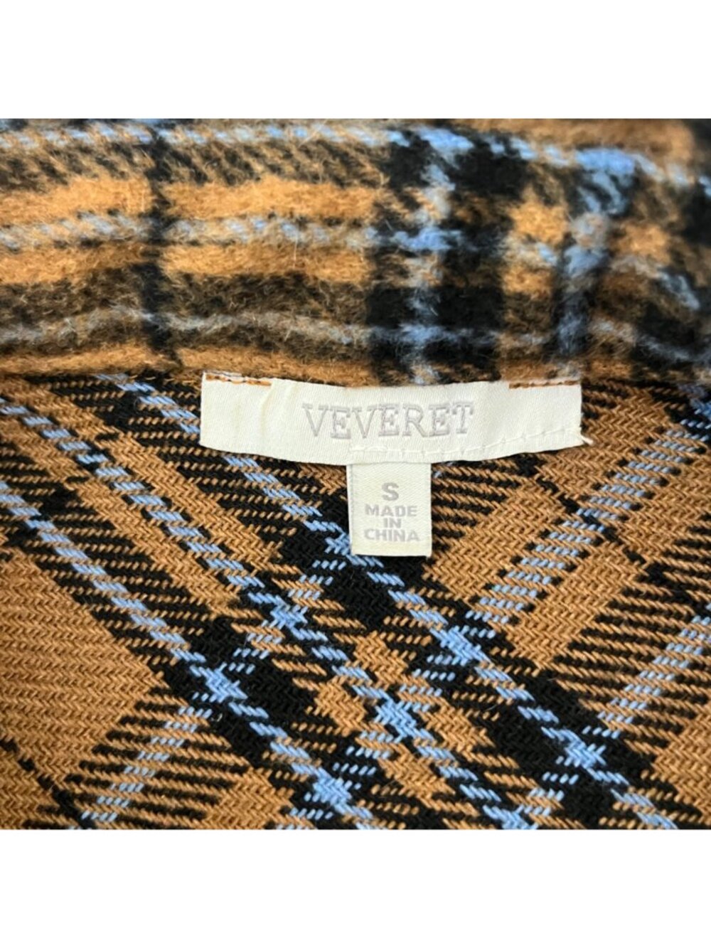 Veveret Flannel Plaid Shacket Womens S Brown/Blue Oversized Pockets - Picture 5 of 8